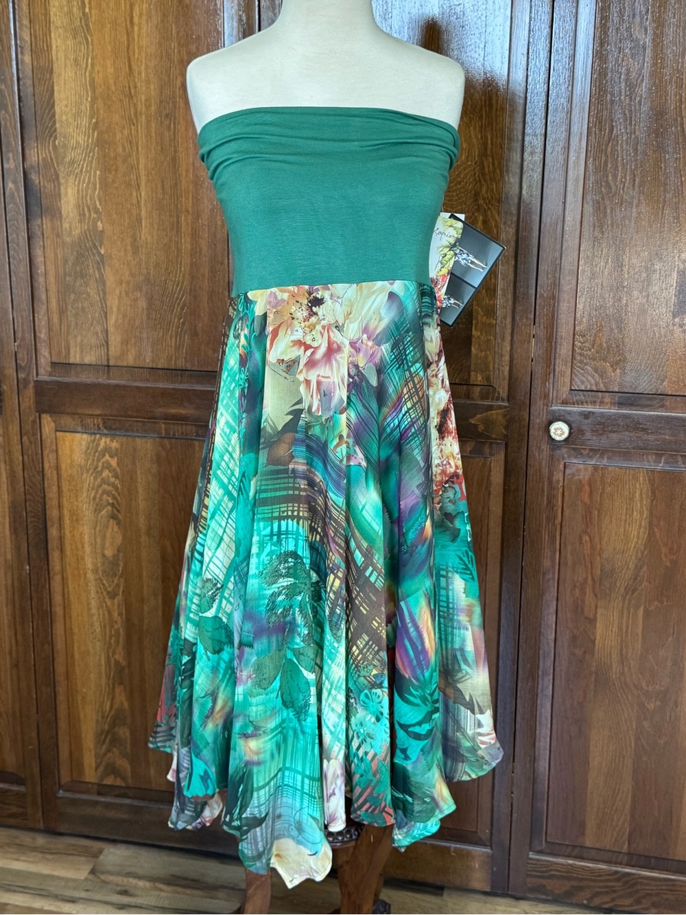 NWT Lapis Y2K Fairy Convertible Midi Skirt Tube Dress Green Floral Abstract L XL